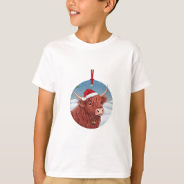 Cute Highland Cow Kids Christmas Shirt | Santa Hat T