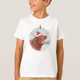 Cute Highland Cow Kids Christmas Shirt | Santa Hat T