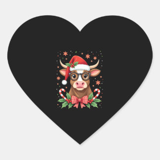 Cute Highland Cow Lover Santa Hat Western Christma Hjärtformat Klistermärke