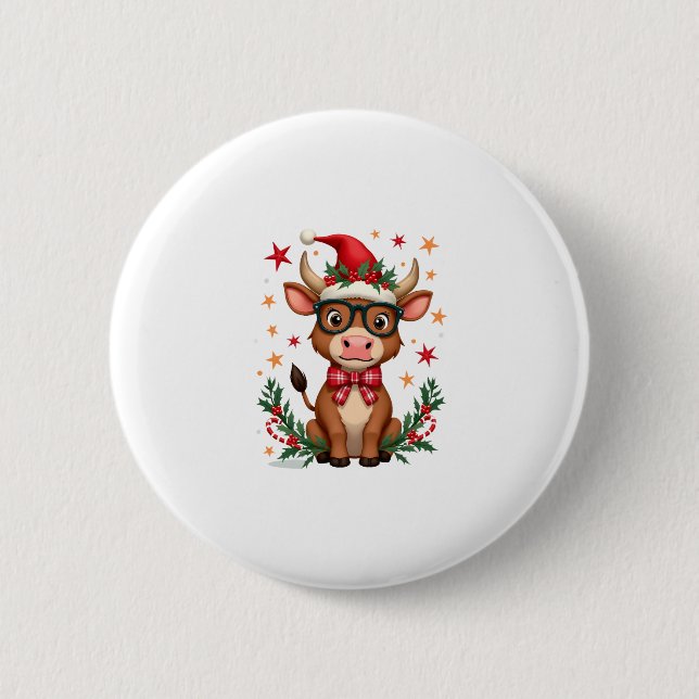Cute Highland Cow Lover Santa Hat Western Christma Knapp (Framsida)