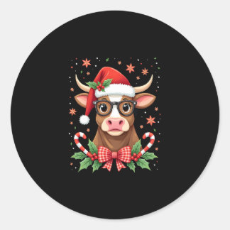 Cute Highland Cow Lover Santa Hat Western Christma Runt Klistermärke