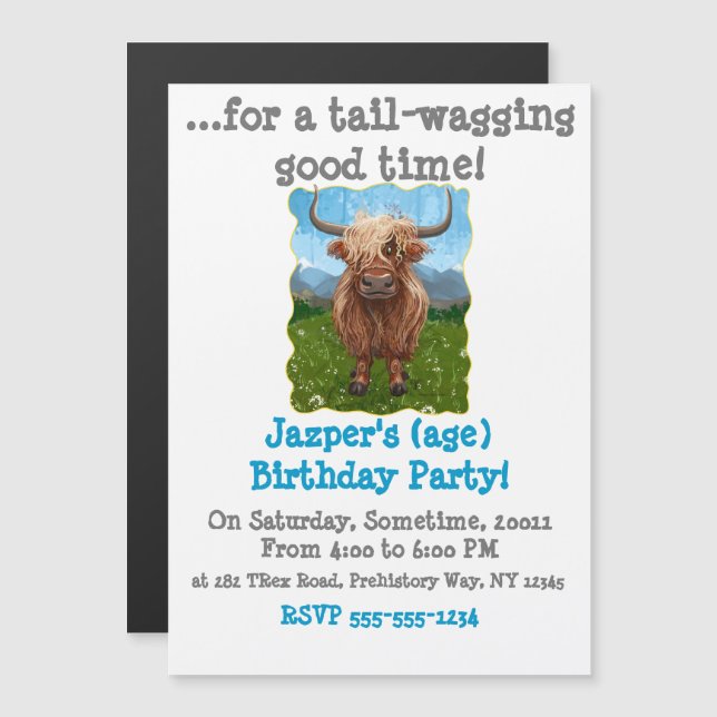 Cute Highland Cow Magnetisk Inbjudningskort (Fram/baksida)