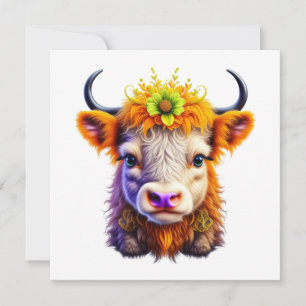 Cute Highland Cow med blomma i hårfärg
