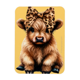 Cute Highland Cow med Bow-Gult Magnet