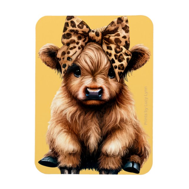 Cute Highland Cow med Bow-Gult Magnet (Vertikal)
