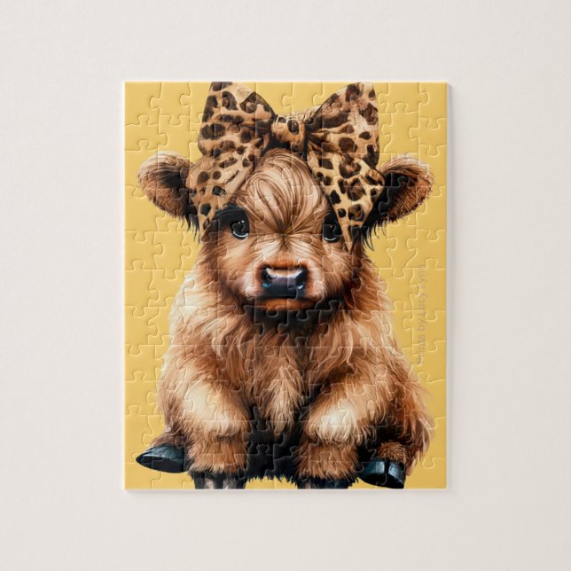 Cute Highland Cow med Bow-Gult Pussel (Vertikal)