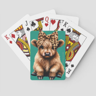 Cute Highland Cow med Bow-uppspelningskort Grönt Casinokort
