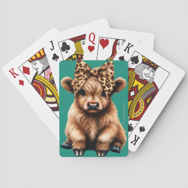 Cute Highland Cow med Bow-uppspelningskort Grönt Casinokort (Baksidan)