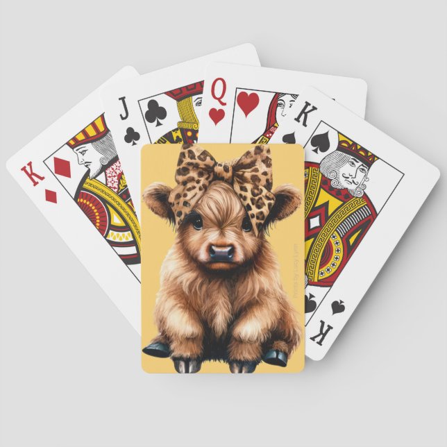 Cute Highland Cow med Bow-uppspelningskort Gult Casinokort (Baksidan)