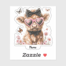 Cute Highland Cow med Butterflies och Sunglass