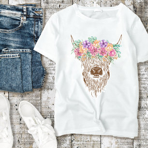 Cute Highland Cow med Flowers Shirt T Shirt