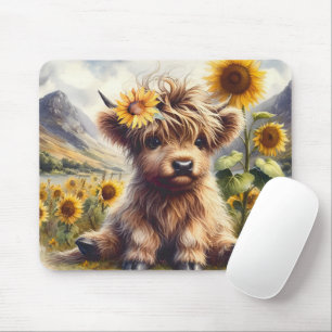 Cute Highland Cow med solblommor Musmatta