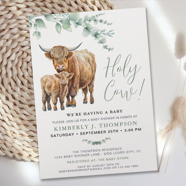 Cute Highland Cow Modern Eucalyptus Greenery Inbjudningar (Skapare uppladdad)