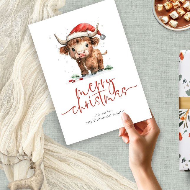 Cute Highland Cow Namn God jul Julkort (Skapare uppladdad)