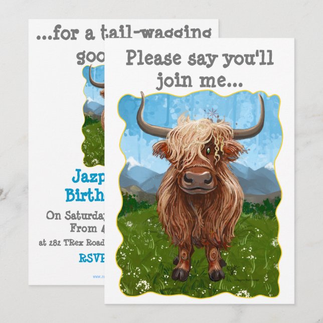 Cute Highland Cow Party Inbjudningar (Fram/baksida)