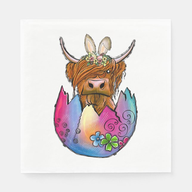 Cute Highland Cow Påskhare Cow Girls Påsk Pappersservett (Framsidan)