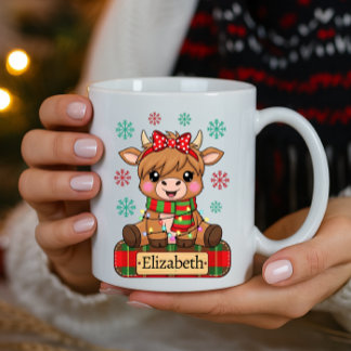 Cute Highland Cow Personlig Namn jul Kaffemugg