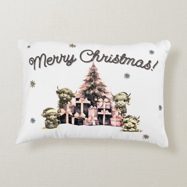 Cute Highland Cow Pink Prydnadskudde (Baksidan)