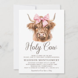 Cute Highland Cow Rosa Coquette Bow Baby Shower Inbjudningar