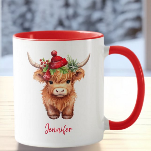 Cute Highland Cow Santa Helgdag Santa Hat Mugg (Skapare uppladdad)