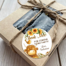Cute Highland Cow Skriv ut Bird Sunblommor - tack 