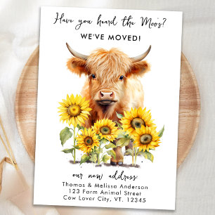 Cute Highland Cow Sunblommors Nya adress Flytta Meddelande