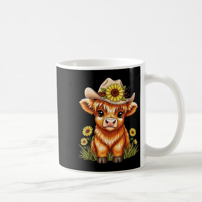 Cute Highland Cow Sunflower Farm Scottish Highland Kaffemugg (Höger)