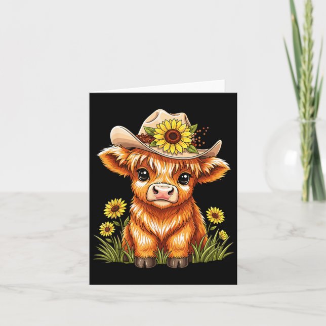 Cute Highland Cow Sunflower Farm Scottish Highland Kort (Framsida)