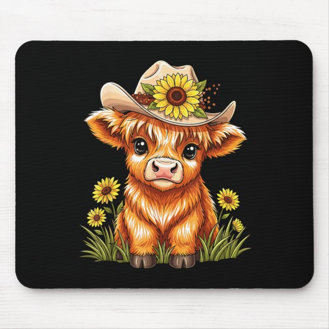 Cute Highland Cow Sunflower Farm Scottish Highland Musmatta (Framsidan)