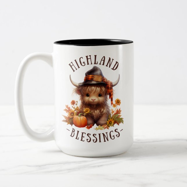 Cute Highland Cow Thanksgiving Blesses Två-Tonad Mugg (Vänster)