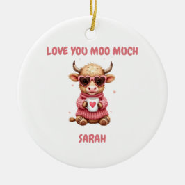 Cute Highland Cow Valentine Heart Glasses Coffee m Julgransprydnad Keramik