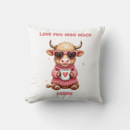 Cute Highland Cow Valentine Heart Glasses Coffee m Kudde