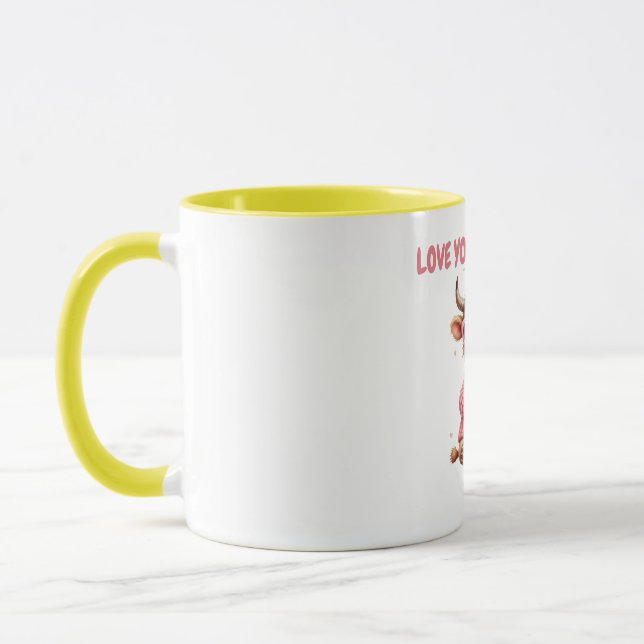 Cute Highland Cow Valentine Heart Glasses Coffee m Mugg (Vänster)