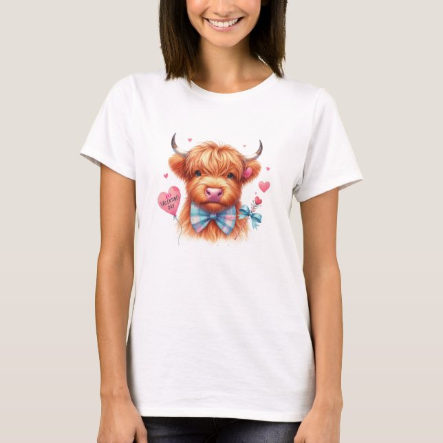 Cute Highland Cow Valentine T-shirt (Framsida)