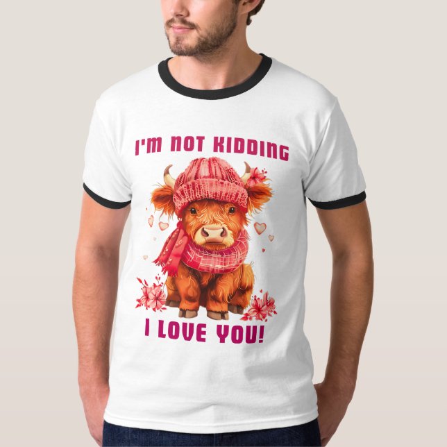 Cute Highland Cow Valentines day T Shirt (Framsida)