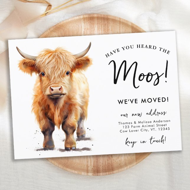 Cute Highland Cow Vi har flyttat Ny adress Flytta Meddelande (Skapare uppladdad)