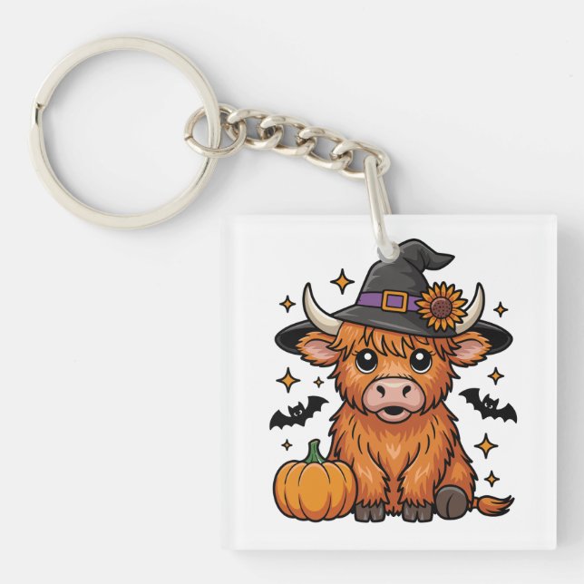 Cute Highland Cow Witch med Pumpkin Halloween (Framsidan)