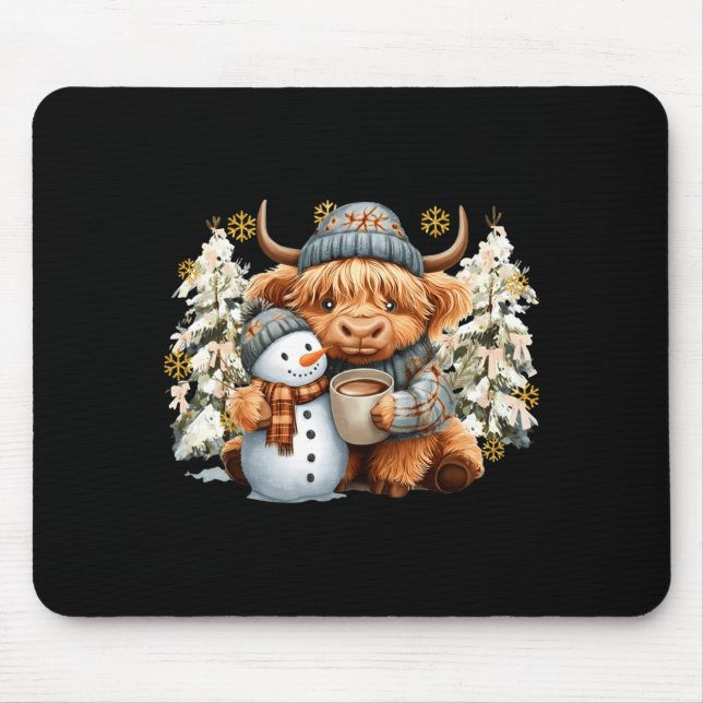 Cute Highland Cow With Snowman Hot Cocoa Christmas Musmatta (Framsidan)