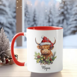 Cute Highland Cows Calf jul Santa Play Hat Mugg