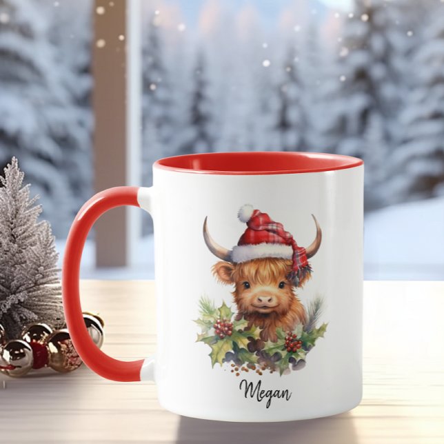 Cute Highland Cows Calf jul Santa Play Hat Mugg (Skapare uppladdad)