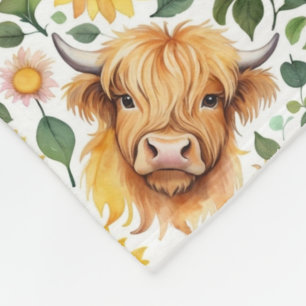 Cute Highland Cows & Gult Solrosblommor Fleecefilt