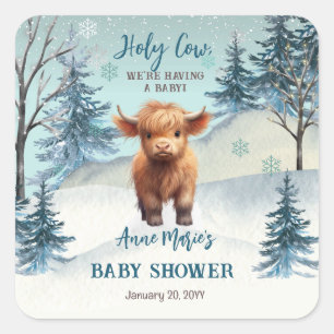 Cute Highland Heliga Cow Winter Baby Shower Fyrkantigt Klistermärke