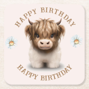 Cute Highlands Scottish Cow Underlägg Papper Kvadrat