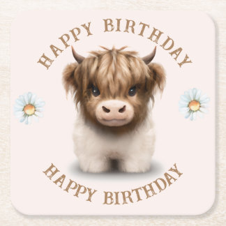 Cute Highlands Scottish Cow Underlägg Papper Kvadrat