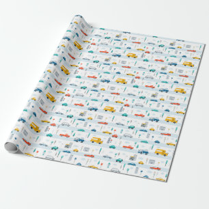 Cute Highway Fordon Mönster Presentpapper