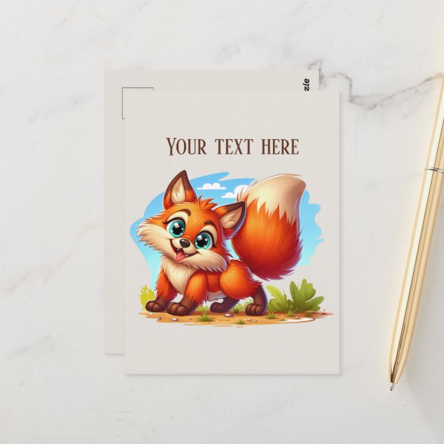Cute hiking fox lovers customizable vykort (Fram/Back In Situ)