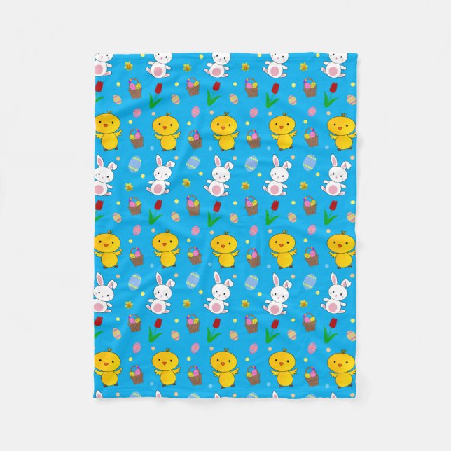 Cute himlar blue chick bunny ägg basket påsk fleecefilt (Framsidan)