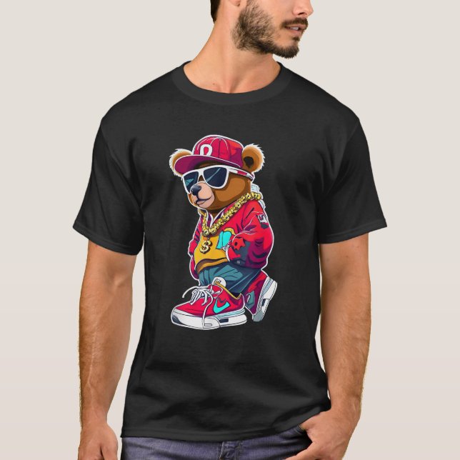 Cute Hip hop Nalle Tshirt 90 hip hop kläder T Shirt (Framsida)