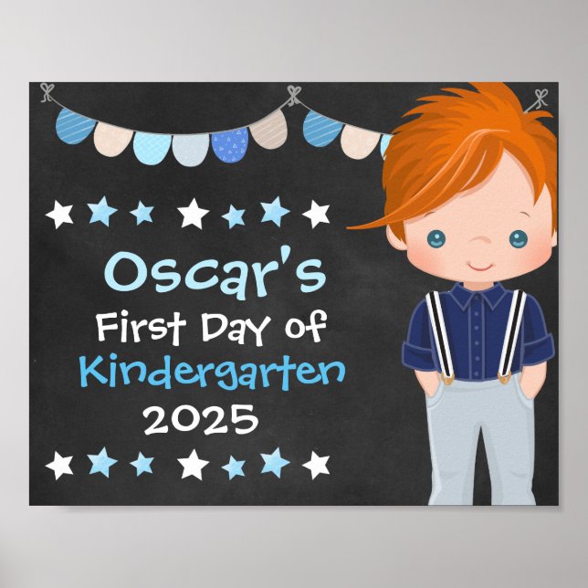 Cute Hip School Boy First Day of School Chalkboard Poster (Framsidan)