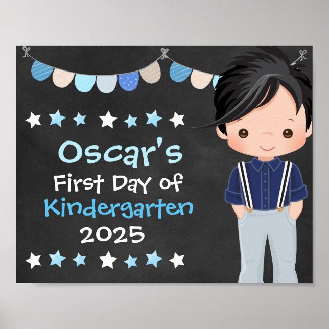 Cute Hip School Boy First Day of School Chalkboard Poster (Framsidan)